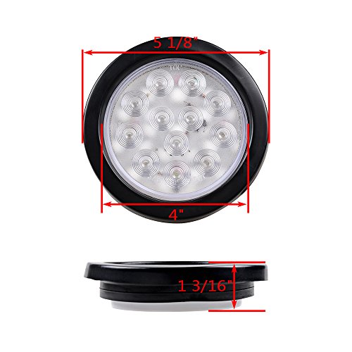 8pcs 4" Round 12 LED Clear Lens Red Light Brake Stop Tail Light Reverse Grommet Plug for Truck Trailer RV UTE UTV