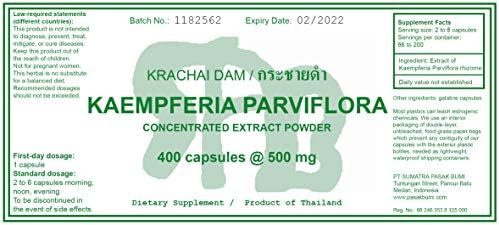 Kaempferia Parviflora, 400 Capsules @ 400 mg, Krachai Dam Extract Powder | TTAShop herbal supplements