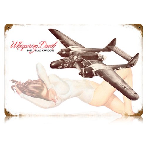 P-61 Black Widow Whispering Death Vintage Metal Sign 18 X 12 Steel Not Tin
