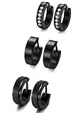 LOYALLOOK Assorted 3 Pairs Stainless Steel Small Hoop Earrings for Men Women Huggies Earrings Black Color