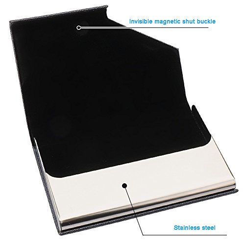 KISSWILL Business Card Holoders, 2 Pack PU Leather and Stainless Steel Business Card Case with Magnetic Shut, Business Card Wallet Credit Card Case for Men and Women (Gray/Black)