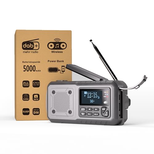 Acta Berg Kurbelradio DAB+/UKW, Notfallradio, 5.000 mAh Akku (Grau)