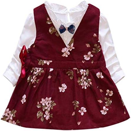 MITIY Toddler Kids Baby Girls Cross Vest Skirt Printed Floral Waist Band Width Loose Adjustment Assemble Two Sets Beige