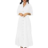 BestGirl Women's Button Down T-Shirt Dress Casual High Low V Neck Loose Long Dress with Belts