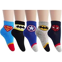 Children Boys Girls Super Hero Movie Character Cotton Socks 1-4,5-8,9-12 Years Old 5 Pairs Pack (Ankle Socks, M)