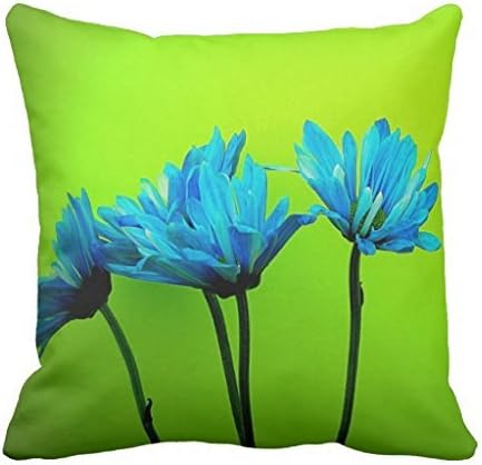 Teal Turquoise Daisies Flowers Lime Green pillow cover 16*16
