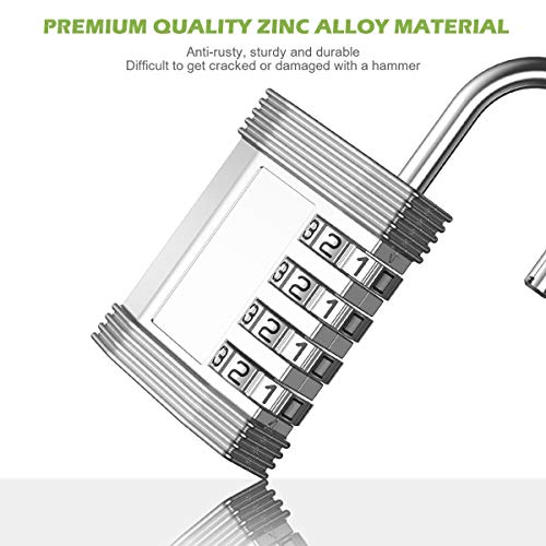 KeeKit Combination Lock 2 Pack, 4 Digit Padlock with Combination for Gym, Locker, Sports, School, Gate, Fence, Case, Toolbox, Hasp and Storage, Cabinet - Easy to Set Your Own Combo (Silver)