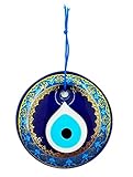 Erbulus Glass Blue Evil Eye Wall Hanging Gold and