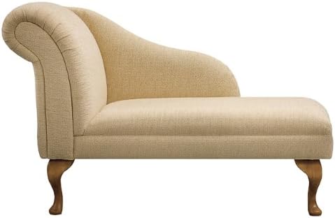 Beaumont Home Furnishings 45" Chaise Longue in aBoucle Straw Fabric stands on Light hardwood queen anne style legs