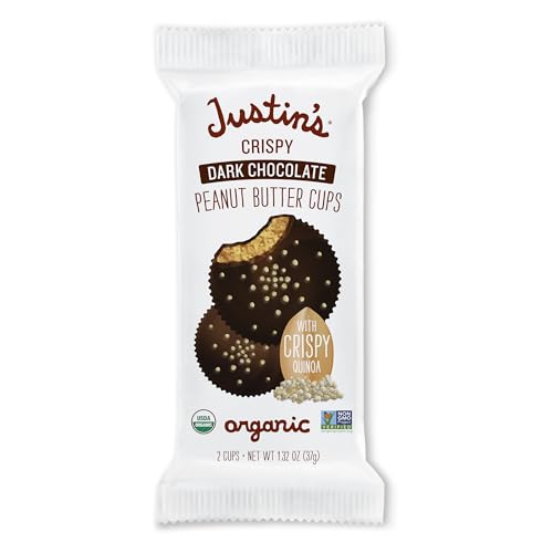 JUSTINS’S ORGANIC CRISPY DARK CHOCOLATE PEANUT BUTTER CUPS, RAINFOREST ALLIANCE CERTIFIED COCOA, GLUTEN-FREE, RESPONSIBLY SOURCED, 12 PACK (2 CUPS EACH)
