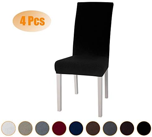 SARAFLORA Black Dining Room Chair Covers Set of 4 - Washable Jacquard Seat Protectors for Living Room, Kitchen, Party, Wedding, Hotel
