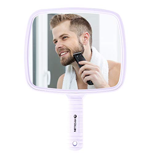 HYOUJIN White Hairdressing Hand Mirror Professional Handheld Salon Barbers Hairdressers Paddle Mirror Tool with Handle