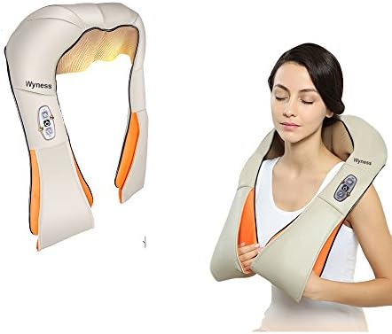 Wyness Shiatsu Deep Kneading Massage Pillow with Heat, Car/Office Chair Massager, Neck, Shoulder, Back, Waist Massager Pillow [Speed Control, Bi-Direction Control] – Beige