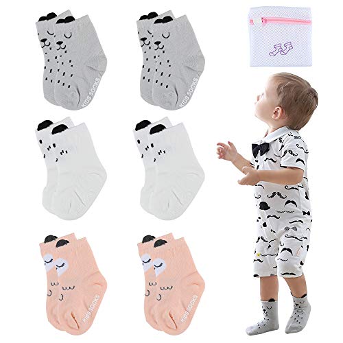 Unisex Baby Socks-Cute Infant Non-Slip Cotton Socks with Grip-Crew Socks for Baby Toddler Kids-12-36 Months