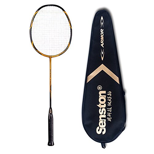 Senston Single Graphite Badminton Racket ,Carbon Badminton Racquet (Orange) with Racket Cover