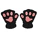 APAS Women Winter Fluffy Bear Cat Plush Paw Claw Glove Half Finger Cute Gloves Mittens Black