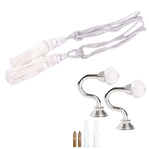 Ymeibe Crystal Wall Decorative Tiebacks Window Drapery Curtain Holdbacks with Crystal Beads Drapery Tassel Curtain Rope 2 PCS(Crystal Ball/Sliver)