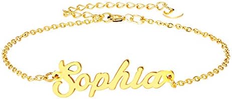 LAOFU Personalized Name Bracelet 18k Gold Plated Link Bracelet, Custom Made Jewelry in Any Name, Gift for Women