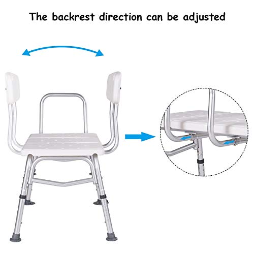 Bath Bench, WATERJOY 5 Height Adjustable Medical Bath Seat Stool Shower Chair with Back and Armrest, Bathroom Bath Tub Transfer Bench