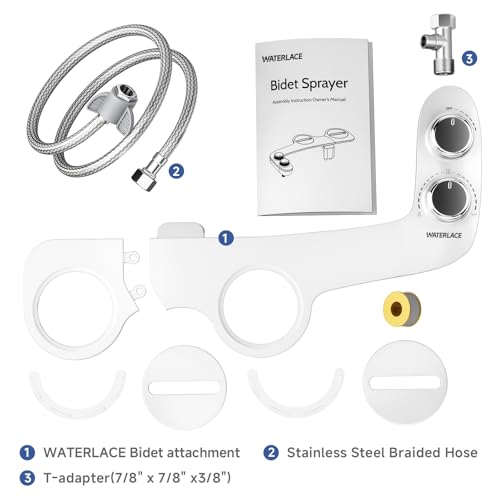 WATERLACE Bidet Attachment for Toilet Seat Water Pressure - Non Electric Bidets Self Cleaning Sprayer - Dual Nozzle Bidet Attachments Toilets Spray - Adjustable Bidets Wash Butt Cleaner for Bathroom