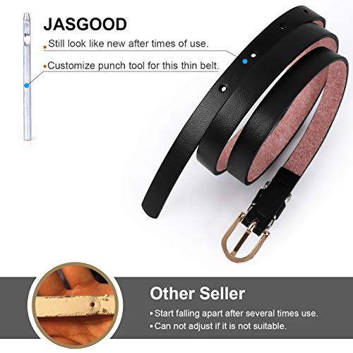 JasGood Women\'s Skinny PU Leather Belt Solid Color Fashion Thin Waist Belt with Gold Buckle for Jeans Pants 1/2 Width (Best for Pant Size 23\