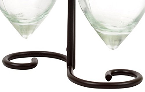 Clear G223VF Olive Oil Vinegar Dish Wash Soap Dispensers, Decorative Colored Glass Cruet Bottles with Cork, Spout and Black Metal Stand. Romantic Decor & More