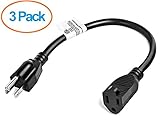 Aurum Cables 1 Foot Extension Cord ,16AWG Electrical Power Cord, SJTW NEMA 5-15P to NEMA 5-15R - ETL Listed - 3 Pack