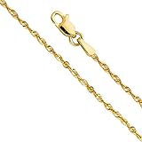 14k Yellow OR White Gold SOLID 1.5mm Diamond Cut Rope Chain Necklace with Lobster Claw Clasp