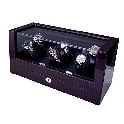 TRIPLE TREE Watch Winder [Newly Upgraded], With Soft and Flexible Watch Pillows, Six Winding Spaces, Wooden Shell, Powered by Japanese Motor, For PP, AP, VC, Rolex Automatic Watches