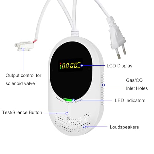 Scondaor Wi-Fi Gas and Carbon Monoxide Detector with LCD Display – Monitoring via Smart Life App, EN 50291 and EN 50194 Certified, Detects Fuel Gases (Methane and LPG) and CO, 1 Piece