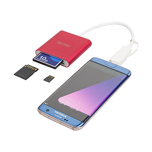 WEme SuperSpeed Aluminum USB 3.0 Card Reader for CF/ TF/ SD/ SDHC/ SDXC/ MMC/ Micro SD with OTG Adapter Converter for Android Device, Samsung Galaxy Note, Nexus, HTC LG & Tablet, Lenovo Yoga, Red