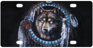 Native American Indian Wolf Dreamcather Novelty License Plate Decorative Front Plate 6" X 12"