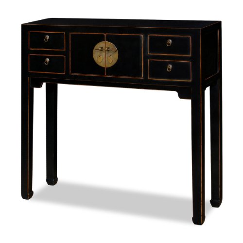 ChinaFurnitureOnline Elmwood Chinese Console Cabinet, 36 Inch Mandarin Style in Black Finish