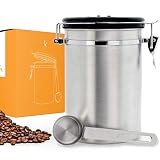 Coffee Canister (Large) Airtight Seal Set with Scoop - Stainless Steel Kitchen Storage Container with AirFresh Valve Technology (Vienna Silver)