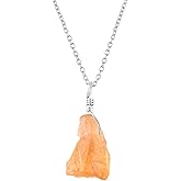 QNAVIC Raw Gemstone Dainty Pendant Necklace for Women, Natural Birthstone Handmade Jewelry, Healing Chakra Crystal, Silver Plated Chain 18" Birthday Gift for Her