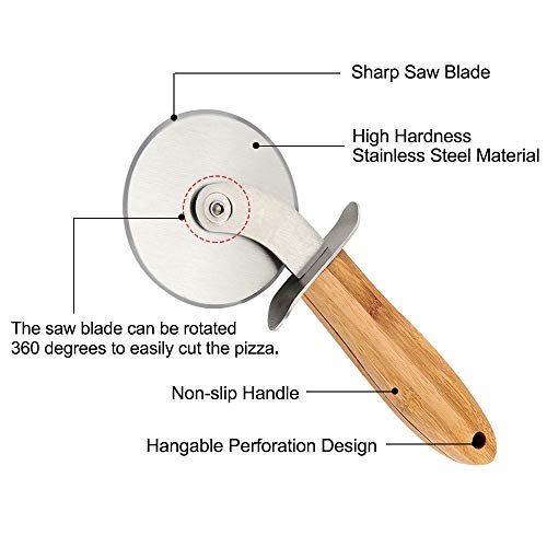 Pizza Cutter Wheel, Stainless Steel Pizza Slicer Sharp Blade with Bamboo Handle, Ideal For Pizza, Pies, Waffles and Dough Cookies ... (207.5)