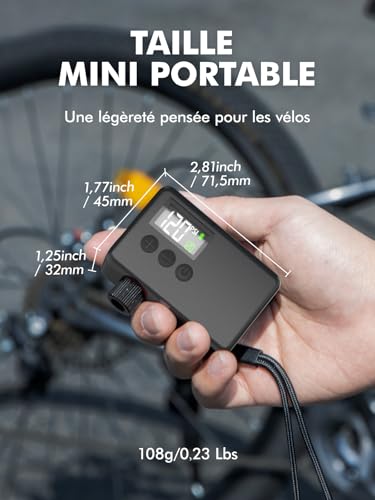 GPUTEK Electric Bike Pump, Electric Pump, Auto-Off and LED Light. for Electric Bikes, Mountain Bikes, City Bikes and Racing with Presta and Schrader Valves