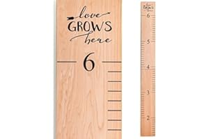 Headwaters Studio Wooden Growth Chart – Kids Height Chart, Wall Measurement for Kids, Height Chart for Wall, Growth Ruler for Children – Natural with Black Numerals - “Love Grows Here” (63" x 6.7")