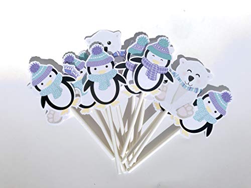 Penguin Cupcake Toppers 12 Pcs Cake Picks Girl Boy Baby Shower
