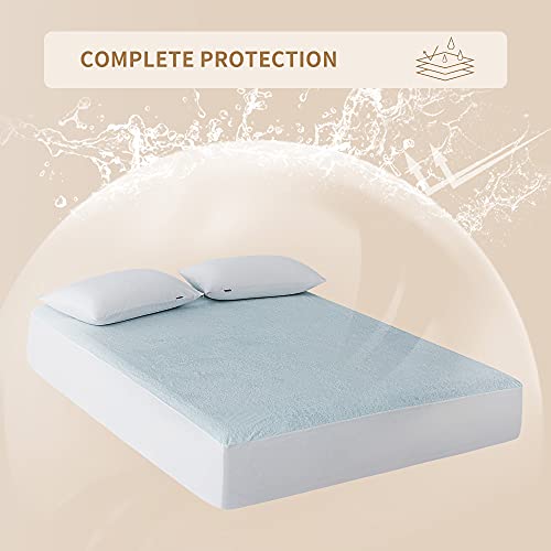 JET\'S HOME California King Mattress Protector - 5 Sided Waterproof Fitted Bamboo Mattress Cover Breathable Ultra Soft Terry Mattress Pad Cover