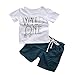 FEITONG 1Set Kids Toddler Boys Letter Print T-Shirt+ Shorts (2T / 2Years)