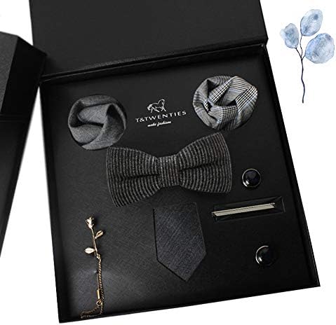 Men's Tie, Bow Tie, Square Scarf, Cuff, Brooch, Five Sets of Gift Box, Suitable for Formal Business Party Wedding Birthday Gifts for Husband Friend (Color : E)