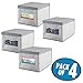 mDesign Large Fabric Stackable Closet Organizer Box with Clear Window/Lid for Bedroom, Office, Bathroom, Mudroom Organization - Shoe, Sweater, Clothes Storage, Lido Collection, 4 Pack, Gray