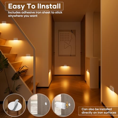 Swoieltr Night Light with Motion Sensor, 4 Pieces Rechargeable LED Night Light ON/OFF/AUTO Mode, 2700 K Warm White Light Children for Stairs Hallway Bedroom Living Room