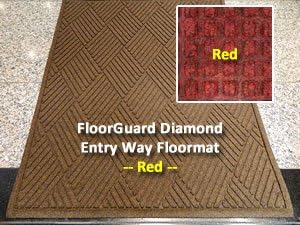 All Purpose Heavy Duty Entrance Mat - "FloorGuard Diamond" - 2' x 3' - Fabric Border - Red - Indoor or Covered Outdoor - Commercial or Residential