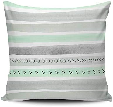 XIUBA Throw Pillow Covers Case Mint and Turquoise Mint Green Gray Watercolour Stripes Arrows Pattern Decorative Pillowcase Cushion Cover 16 x 16 inch Square Size One Side Design Printed