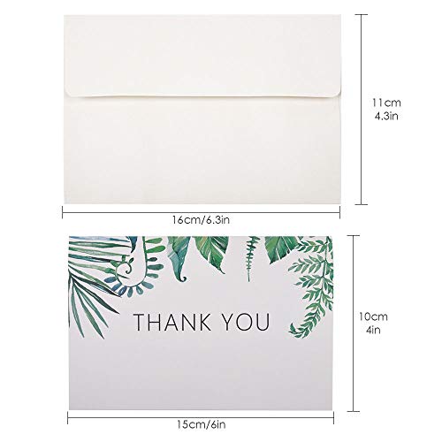 eZAKKA Thank You Cards, 48 Assorted Bulk Box Blank Watercolor Craft Green Leaves Thank You Card Greeting Note Cards for Wedding, Graduation, Baby Shower, Bridal Party, Business, Anniversary, Birthday