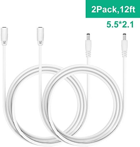BSSPOWER Universal 5.5 x 2.1mm DC Plug Power Adapter Extension Cable for 3V to 24V LED Strip Lights, CCTV Security Cameras, Amcrest, Foscam IP/ Wifi Camera (2 Pack / 12Feet)