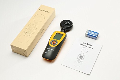 Hti-Xintai Light Meter, Digital Handheld Foot Candle Meter with LCD Display,Actionometer Illuminance Measuring Range 0.1-200,000 Lux/0.01-20,000 Fc (One 9V Battery Included)