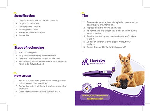 Hertzko Pet Hair Trimmer Dog Clipper - Grooming Shaver for Hair Around Face, Paws, Eyes, Ears of Dogs & Cats - Low Vibration - Low Noise - 2-Level Speed Option - Portable, Cordless, Rechargeable, - Thumbnail 6